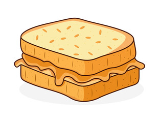 Cartoon grilled cheese sandwich illustration isolated on light background.