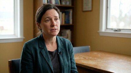 Fototapeta premium Serious Woman Discussing Important Matters In Her Home During A Conversation