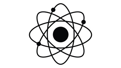 Scientific atom model with electrons and nucleus showing molecular structure in minimalist black line