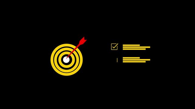 Business goal setting concept with businessman using digital stylus to target center of dartboard, symbolizing strategic planning, objective alignment, achievement checklist for organizational success