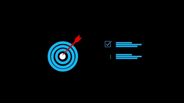 Business goal setting concept with businessman using digital stylus to target center of dartboard, symbolizing strategic planning, objective alignment, achievement checklist for organizational success