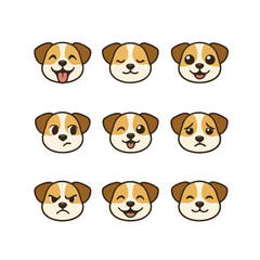 Obraz premium Expressive Dog Face Icon Set – Flat Vector Collection