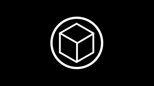 Geometric symbol with interlocking circles within a hexagon and circle on animated black abstract, white Neon Interlocking Circles and Corner Triangles on Black geometric animation video.