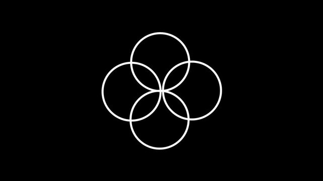 Three Intersecting animated White Circles on a Black Background Abstract Symbol overlapping, three white ring circle animation on dark black background. three ring circle animation video.