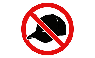 Red circle with diagonal line over black helmet prohibition sign