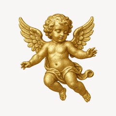 Naklejka na ściany i meble Golden cherub with detailed wings.