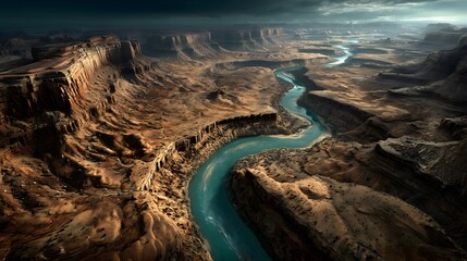 Drone view turquoise canyon landscape