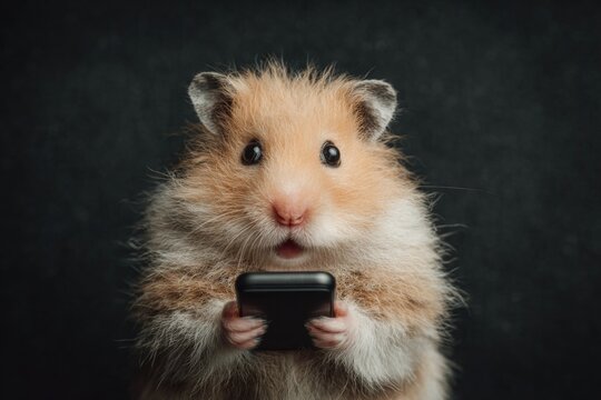 Fear strikes hamster with smartphone in paws. Is crypto legit. How crypto seduces people with false financial freedom. Night fear. Hamster fright.