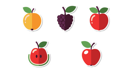 Flat Design Fruit Icons Collection for Healthy Lifestyle
