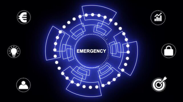 Emergency data protection business technology privacy concept animation on black background. 4k animation.
