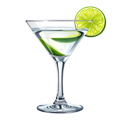 Refreshing lime martini with a vibrant green garnish against a clean white backdrop