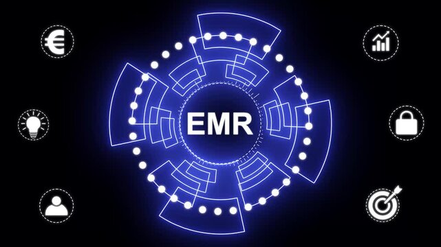 EMR data protection business technology privacy concept animation on black background. 4k animation.