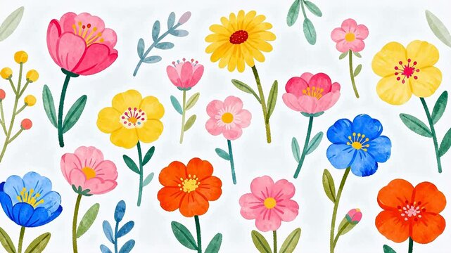 Colorful floral pattern with various flowers