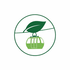 Obraz premium Cable Car Gondola with Green Leaf Logo.