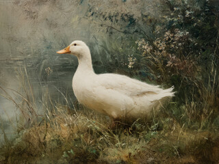 Vintage Easter White Duck Print