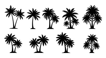 Fototapeta premium Palm Tree Silhouettes Set Tropical Island Design Elements