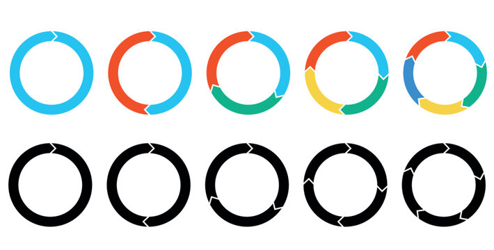 Circle diagram infographic set. Rotation round cycle vector scheme process template. 2, 3, 4, 5 parts.