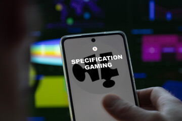 Specification gaming written on a screen.