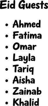 List of Eid guests with traditional Arabic names
