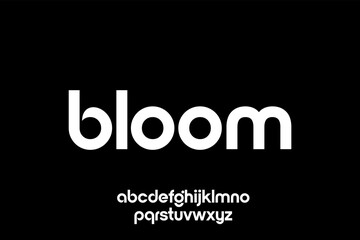 Modern minimalist font design showcasing the word bloom and alphabet.