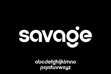 Modern Sans Serif Font Design with Alphabet and Word Savage.