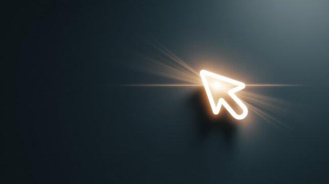 A glowing cursor arrow on a dark background. The cursor is a symbol of online interactions, navigation, and digital connections. 