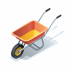 Brouette vide rouge‑orange sur fond clair