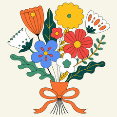 A bouquet of flowers and plants perfect for present. Illustrated with a gentle touch. Soft. Gratitude. Surprise. Gift. Present. pale color