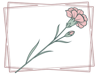 Watercolor-style carnation frame. Square. Minimalist. Spaced apart. Thinned out.