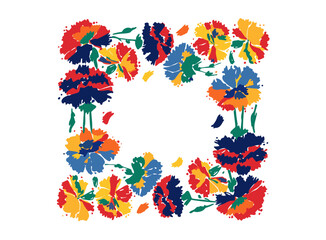 Watercolor-style, colorful pansy frame. Square. Minimal. With gaps. Thinned out.