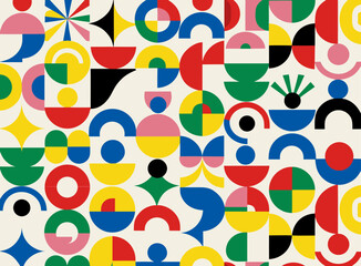 Seamless pattern of funny colorful doodle lines. A creative artistic background in a minimalist style for children or a fashionable design with basic shapes. Memphis Style