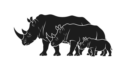 Rhino Family Silhouettes Mother Calf © Ishara sandeepa