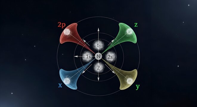 Atomic Orbital Diagram with Electron Clouds and Axes.