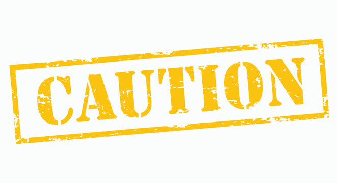 A distressed yellow caution stamp isolated on a transparent background