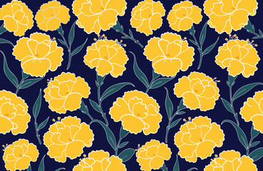 Cute. carnation. seamless pattern. Lovely romantic background for Valentine's Day, Mother's Day, wedding. Suitable for wrapping paper, postcards, invitations. yellow