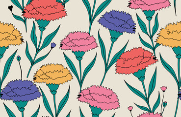 Cute. carnation.  seamless pattern. Lovely romantic background for Valentine's Day, Mother's Day, wedding. Suitable for wrapping paper, postcards, invitations. 