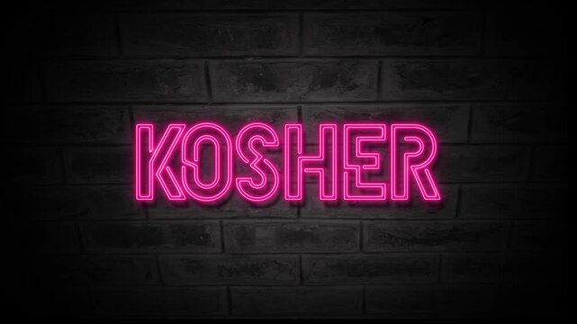 Animated neon style kosher symbol with glowing motion graphics. Perfect for food labeling, educational videos, social media content, and modern 4K motion graphic overlays.