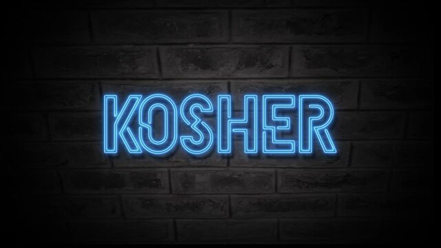 Animated neon style kosher symbol with glowing motion graphics. Perfect for food labeling, educational videos, social media content, and modern 4K motion graphic overlays.