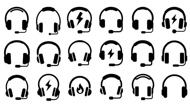 Headset icon set for customer service and gaming communication
