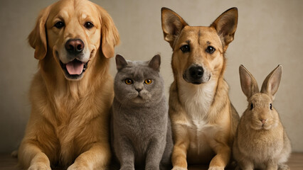 Diverse pets posing together