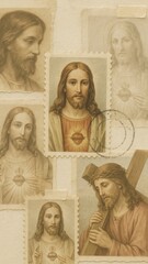 Fototapeta premium Vintage religious art collage mobile wallpaper