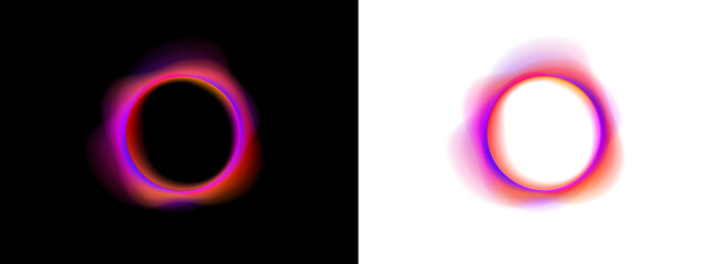 Glitter arcs twist smoothly with glowing gradient neon edges. Particles orbit along curves, emphasizing abstract motion. Ideal for digital art and modern compositions. © Vitalii