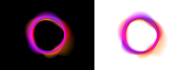 Electric rings glow in vivid gradient colors with smooth curved edges. Light streaks add energy and...