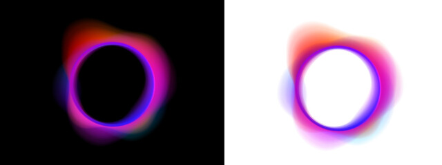 Dynamic neon rings twist into smooth wavy forms with radiant gradient glow. Particles orbit along curves, adding depth. Ideal for abstract posters and UI backgrounds. © Vitalii
