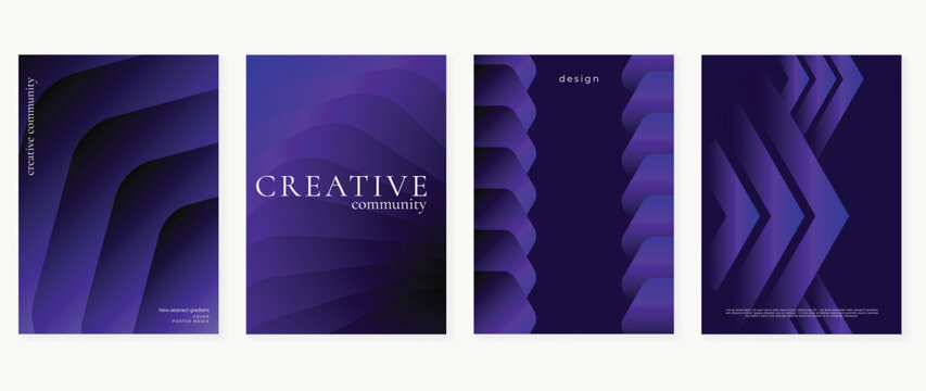 Modern abstract layered poster cover vector background with purple violet indigo gradients and curved shapes. Elegant design for brochure, book cover, poster, social media, branding.