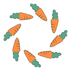 Hand drawn carrot circle frame. Doodle crayon elements. Isolated vector illustration.