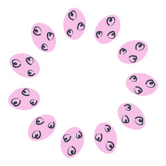 Hand drawn Easter eggs circle frame. Doodle crayon elements. Isolated vector illustration.