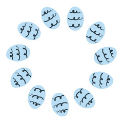 Hand drawn Easter eggs circle frame. Doodle crayon elements. Isolated vector illustration.