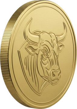 Gold Coin with Bull Design Embossed.