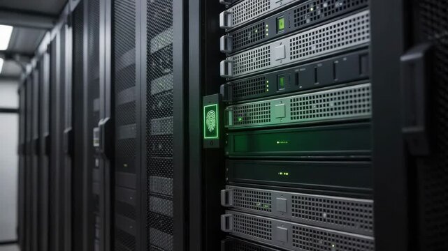 Person accessing secure server room with biometric fingerprint scan